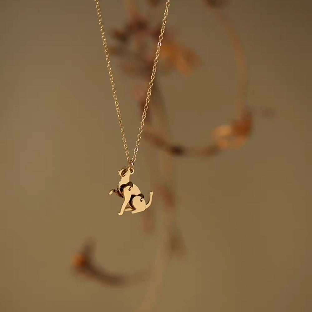 14K Gold Cat Pendant Necklace Minimalist Feline Charm Jewelry